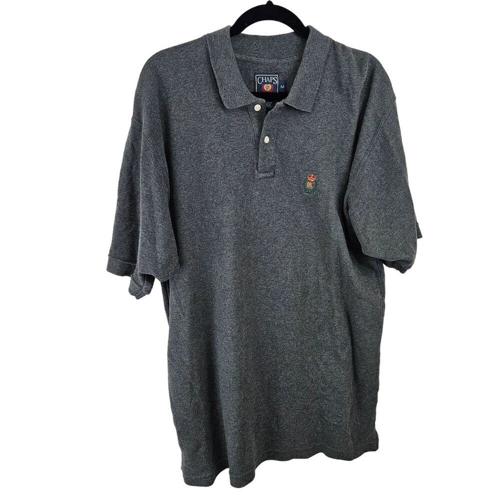 Chaps Ralph Lauren Men's Size M Gray Polo Shirt 100% Cotton Embroidered Crest
